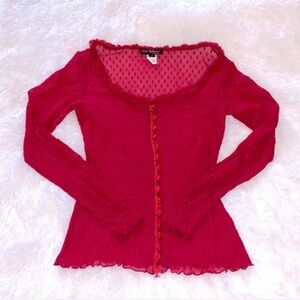 Vintage Y2K Betsey Johnson pink Swiss dot lace top M